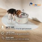 מזרקת מים לחתול ולכלב עשוי נירוסטה 3.2 ליטר מבית MY PET AMOR דגם Roxy