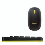 סט מקלדת ועכבר אלחוטי מבית Logitech דגם MK240 בצבע שחור משולב צהוב עם חריטה בעברית