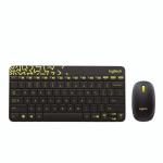 סט מקלדת ועכבר אלחוטי מבית Logitech דגם MK240 בצבע שחור משולב צהוב עם חריטה בעברית